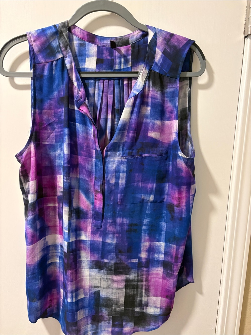 NYDJ Sleeveless V-Neck Camisole in Blue, Purple & Pink Abstract Print